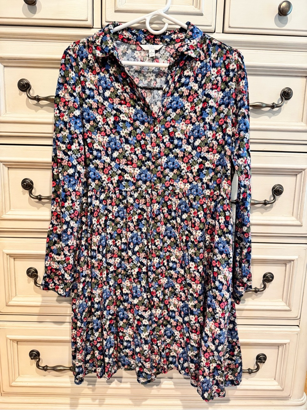Time and Tru Floral Long-Sleeve Dress - Blue, Pink, White